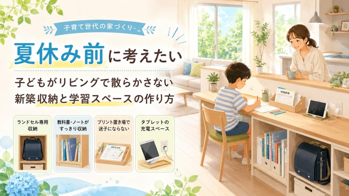 夏休み前に考えたい｜子どもがリビングで散らかさない新築収納と学習スペースの作り方