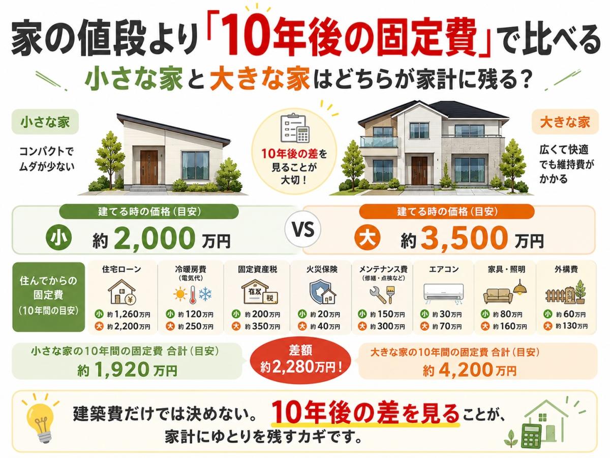 家の値段より「10年後の固定費」で比べる｜小さな家と大きな家はどちらが家計に残る？