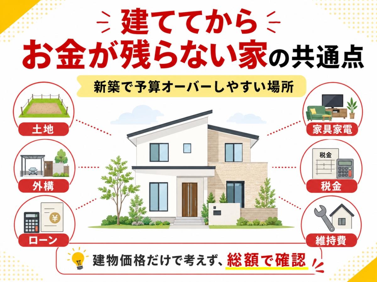 建ててからお金が残らない家の共通点|新築で予算オーバーしやすい場所