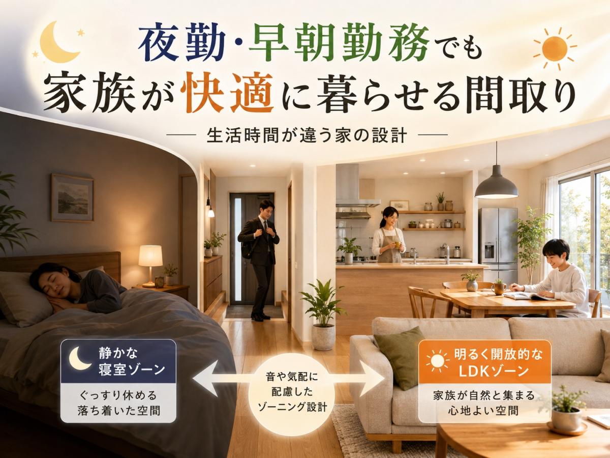 夜勤・早朝勤務でも家族が快適に暮らせる間取り|生活時間が違う家の設計